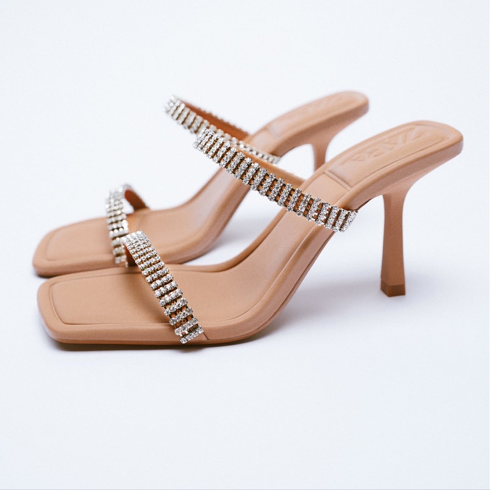 Zara Tan Sandals with Rhinestone Straps